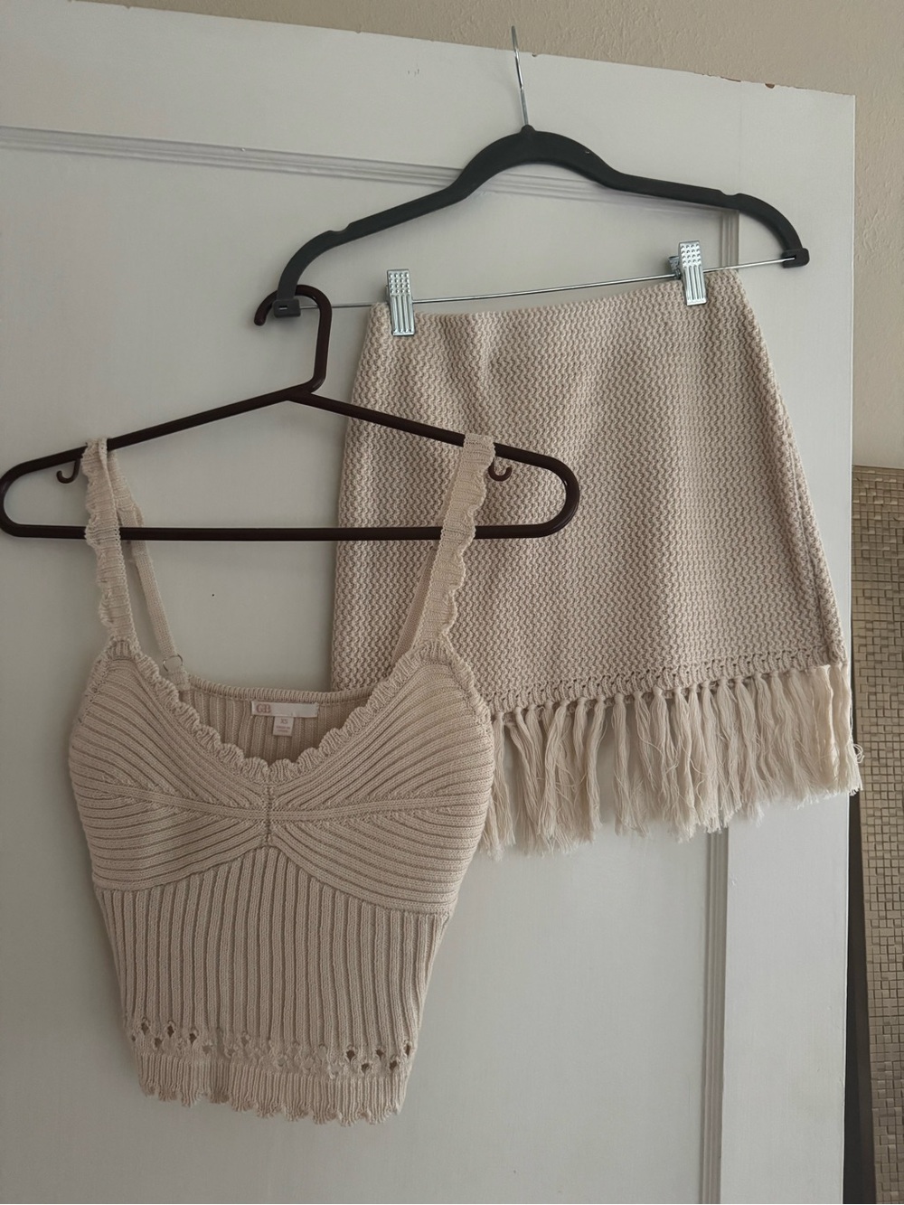 Cream Knit Fringe Set